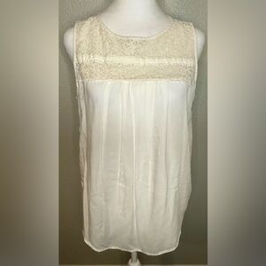 LOFT Sleeveless Boho Cream and White Lace Top - Size Large Petite
